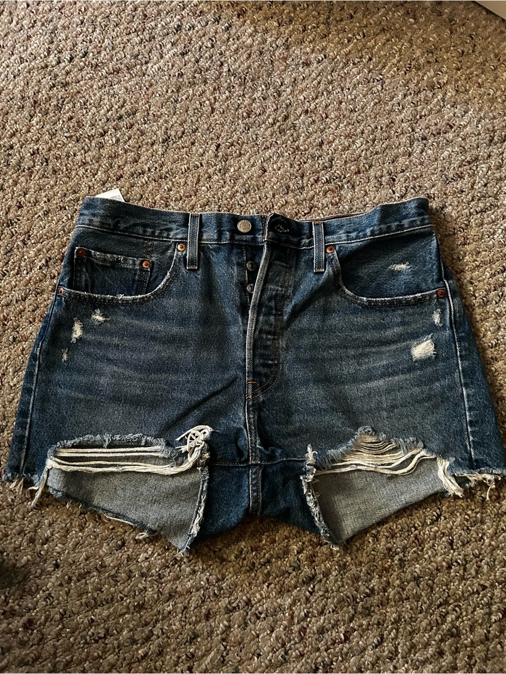 Levi's Distressed Dark Blue Denim Jean Shorts